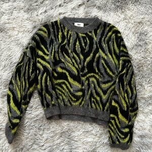 Vibrant Gray and Green Patterned Sweater (Vintage)
